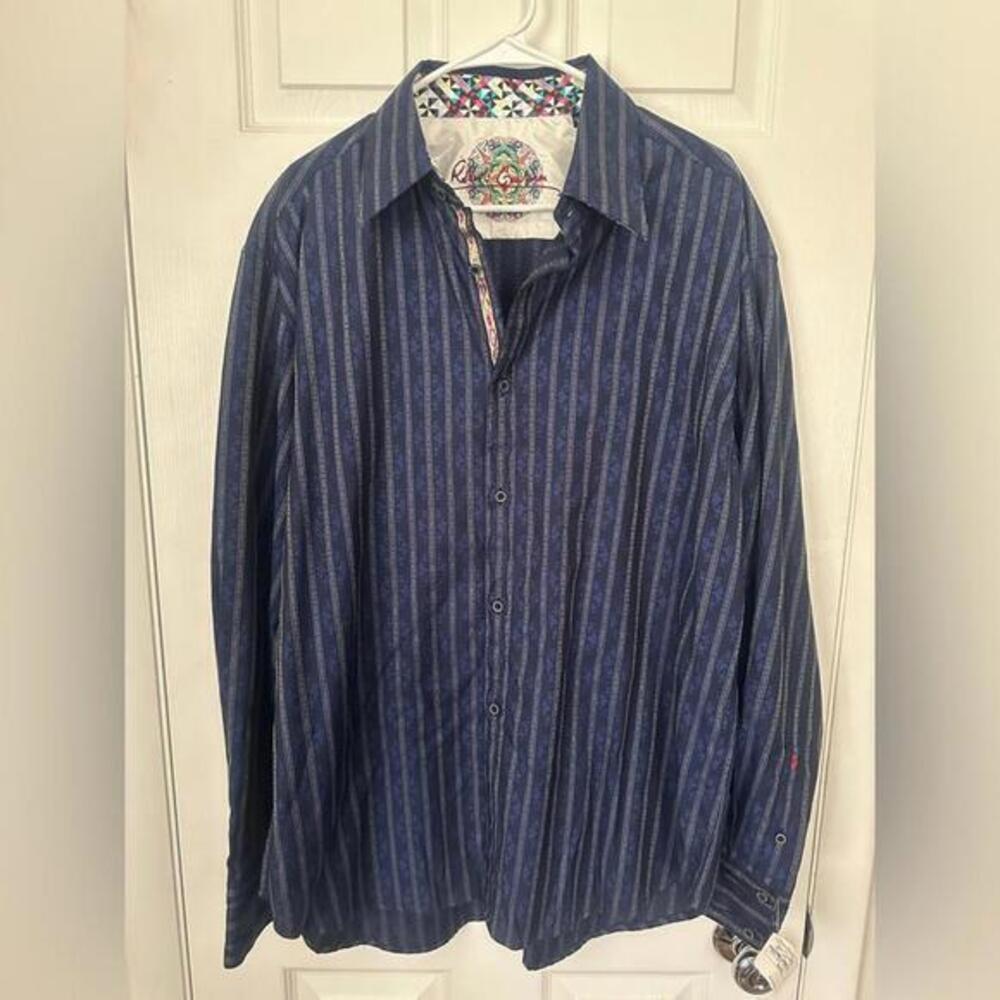 Robert Graham Blue & White Striped Embroidered Shirt - 2 XL NWT